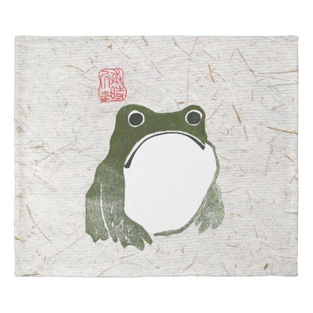 Grumpy Japanese Frog Toad 19th Century  Duvet Cover (Front)