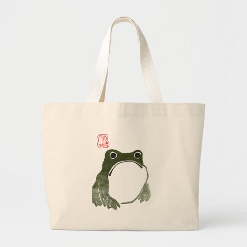Grumpy Japanese Frog Toad 19th Century  Large Tote Bag