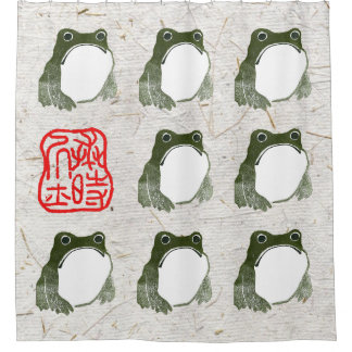 Grumpy Japanese Frog Toad 19th Century Shower Curtain