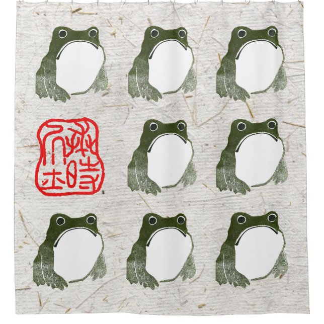 Grumpy Japanese Frog Toad 19th Century  Shower Curtain (Front)