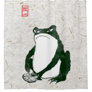 Grumpy Japanese Frog Toad 19th Century  Shower Curtain