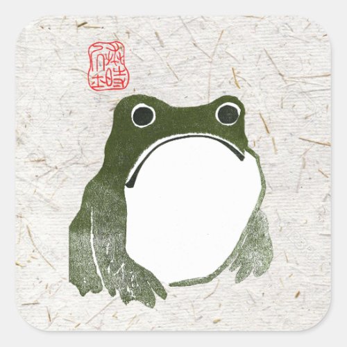 Grumpy Japanese Frog Toad 19th Century  Square Sticker
