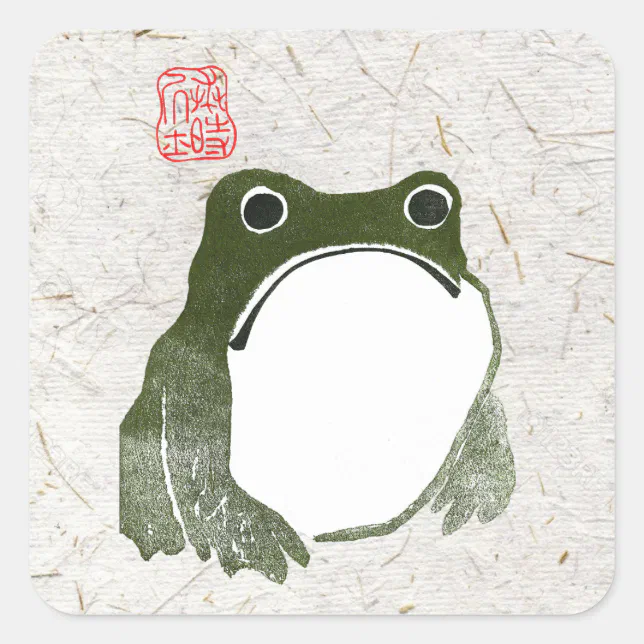 Grumpy Japanese Frog Toad 19th Century Square Sticker | Zazzle