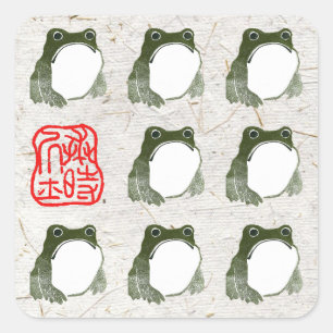 Grumpy Japanese Frog Toad 19th Century Square Sticker