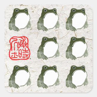 Grumpy Japanese Frog Toad 19th Century Square Sticker
