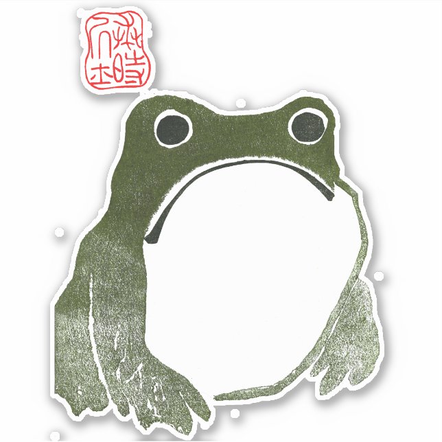 Grumpy Japanese Frog Toad 19th Century Sticker (Front)