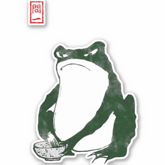 Grumpy Japanese Frog Toad 19th Century Sticker (Front)