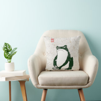 Grumpy Japanese Frog Toad 19th Century  Throw Pillow