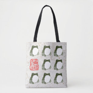 Grumpy Japanese Frog Toad 19th Century Tote Bag