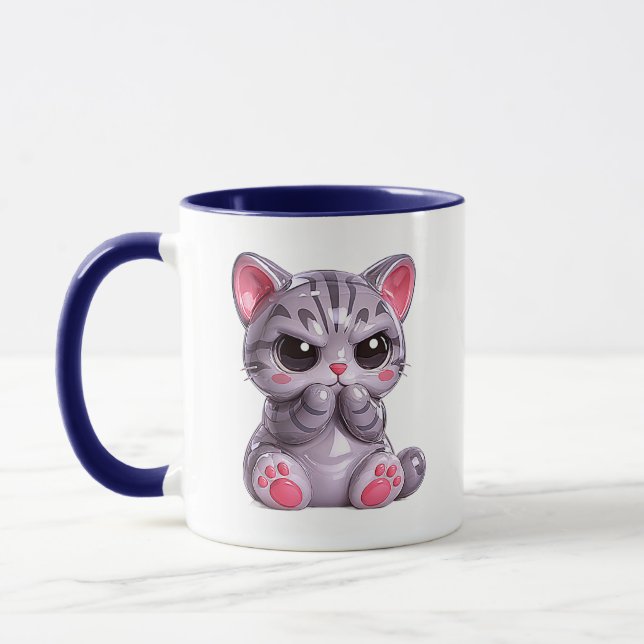 Grumpy Kitten Cute Glossy Cat  Mug (Left)
