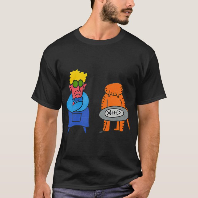 Grumpy Lady and Guilty Cat â€“ Funny Hand-Drawn Ca T-Shirt (Front)