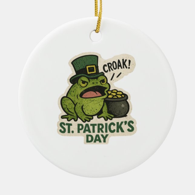 Grumpy Leprechaun Frog St.Patrick's Day Ceramic Ornament (Front)