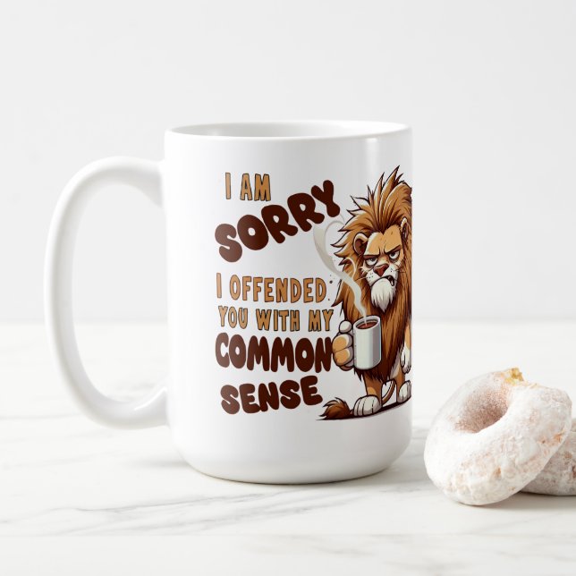 Grumpy Lion Coffee Mug – Funny Sarcastic Quote (With Donut)