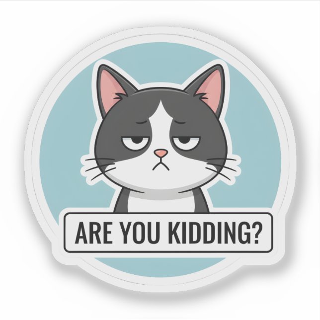 Grumpy Meme Cat – “Are You Kidding?” Funny Cat Sticker (Front)