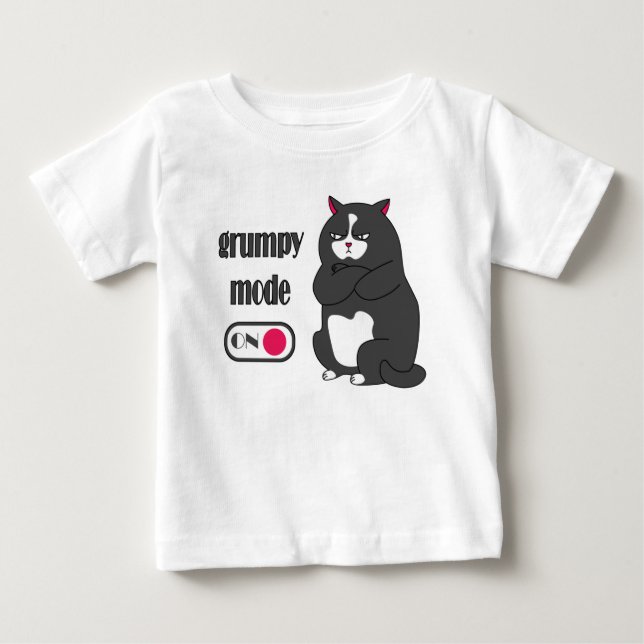 Grumpy mode on funny fat cat  baby T-Shirt (Front)