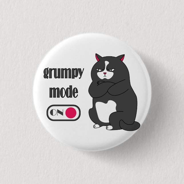 Grumpy mode on funny fat cat   button (Front)