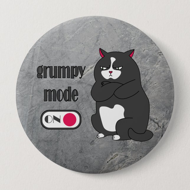Grumpy mode on funny fat cat  button (Front)