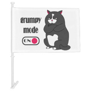 Grumpy mode on funny fat cat car flag
