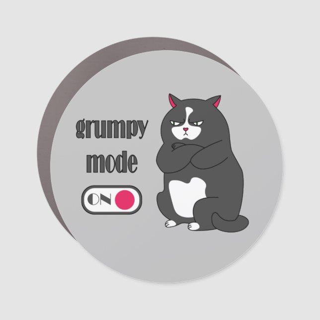 Grumpy mode on funny fat cat  car magnet (Front)