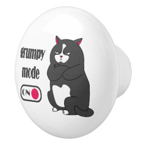 Grumpy mode on funny fat cat  ceramic knob
