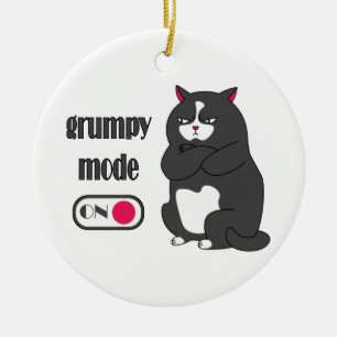 Grumpy mode on funny fat cat ceramic ornament