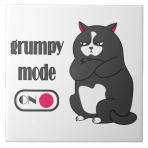 Grumpy mode on funny fat cat ceramic tile