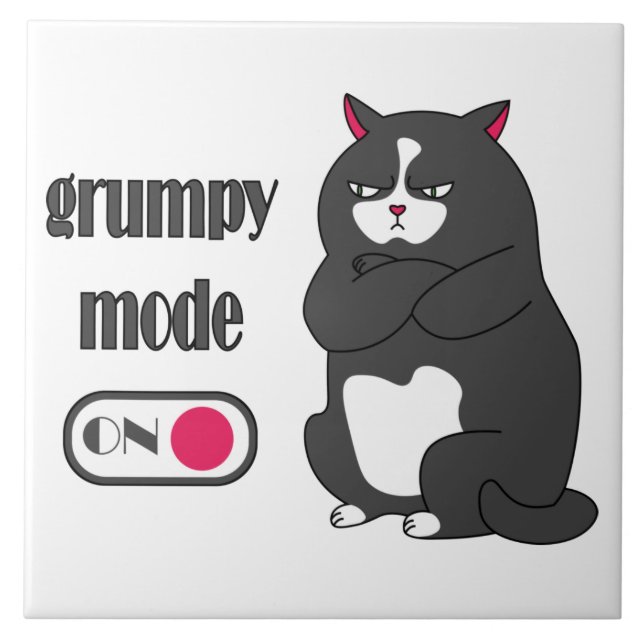 Grumpy mode on funny fat cat ceramic tile (Front)