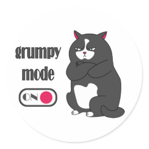 Grumpy mode on funny fat cat classic round sticker