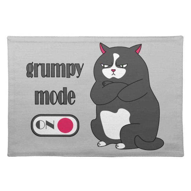 Grumpy mode on funny fat cat  cloth placemat (Front)
