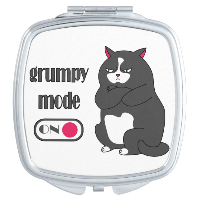 Grumpy mode on funny fat cat  compact mirror (Front)