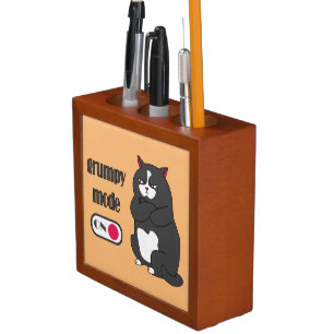 Grumpy mode on funny fat cat desk organizer