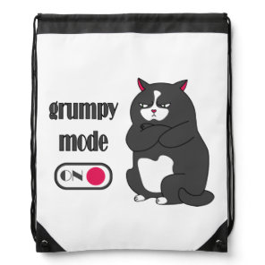 Grumpy mode on funny fat cat  drawstring bag