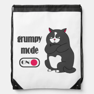Grumpy mode on funny fat cat  drawstring bag