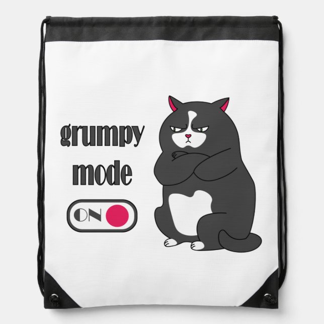 Grumpy mode on funny fat cat  drawstring bag (Front)