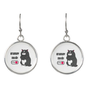 Grumpy mode on funny fat cat earrings