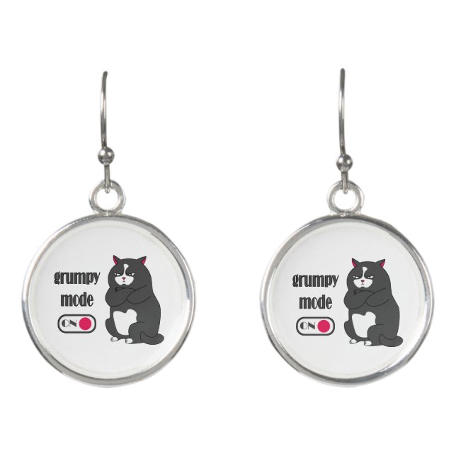Grumpy mode on funny fat cat   earrings (Front)