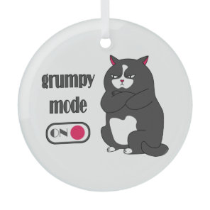 Grumpy mode on funny fat cat  glass ornament