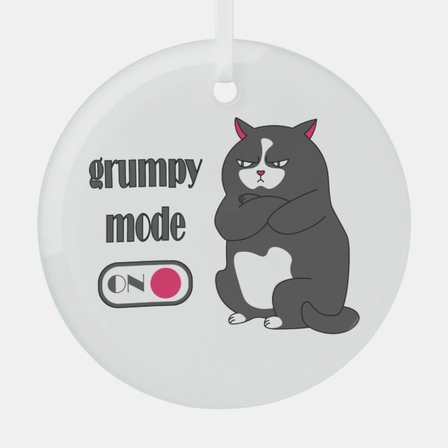 Grumpy mode on funny fat cat  glass ornament (Front)