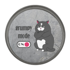 Grumpy mode on funny fat cat   gunmetal finish lapel pin