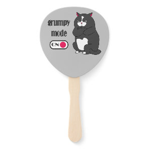 Grumpy mode on funny fat cat  hand fan