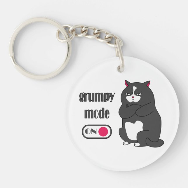 Grumpy mode on funny fat cat  keychain (Front)