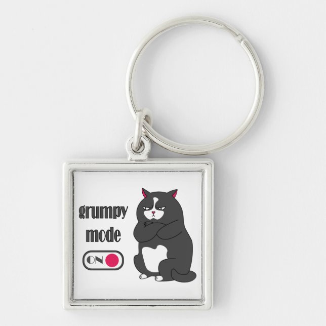 Grumpy mode on funny fat cat  keychain (Front)