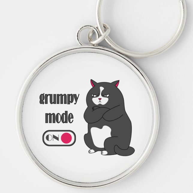Grumpy mode on funny fat cat  keychain (Front)