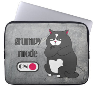 Grumpy mode on funny fat cat laptop sleeve