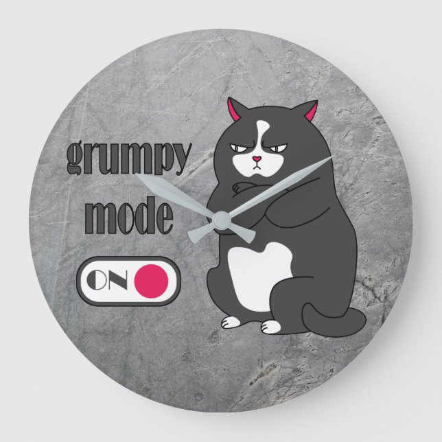 Grumpy mode on funny fat cat large clock (Front)