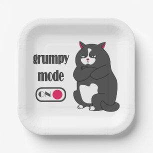 Grumpy mode on funny fat cat   paper plates
