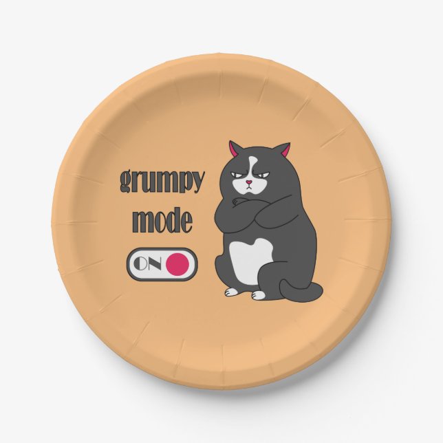 Grumpy mode on funny fat cat  paper plates (Front)