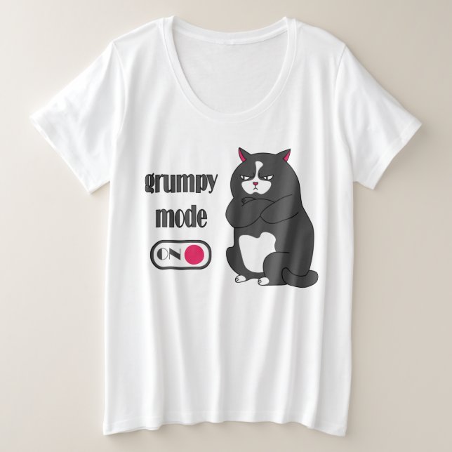 Grumpy mode on funny fat cat  plus size T-Shirt (Design Front)