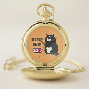 Grumpy mode on funny fat cat pocket watch