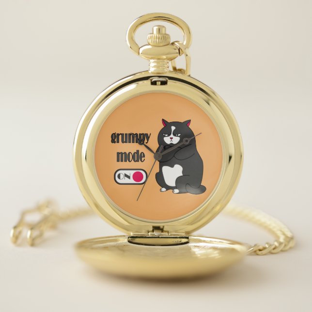 Grumpy mode on funny fat cat  pocket watch (Inside)